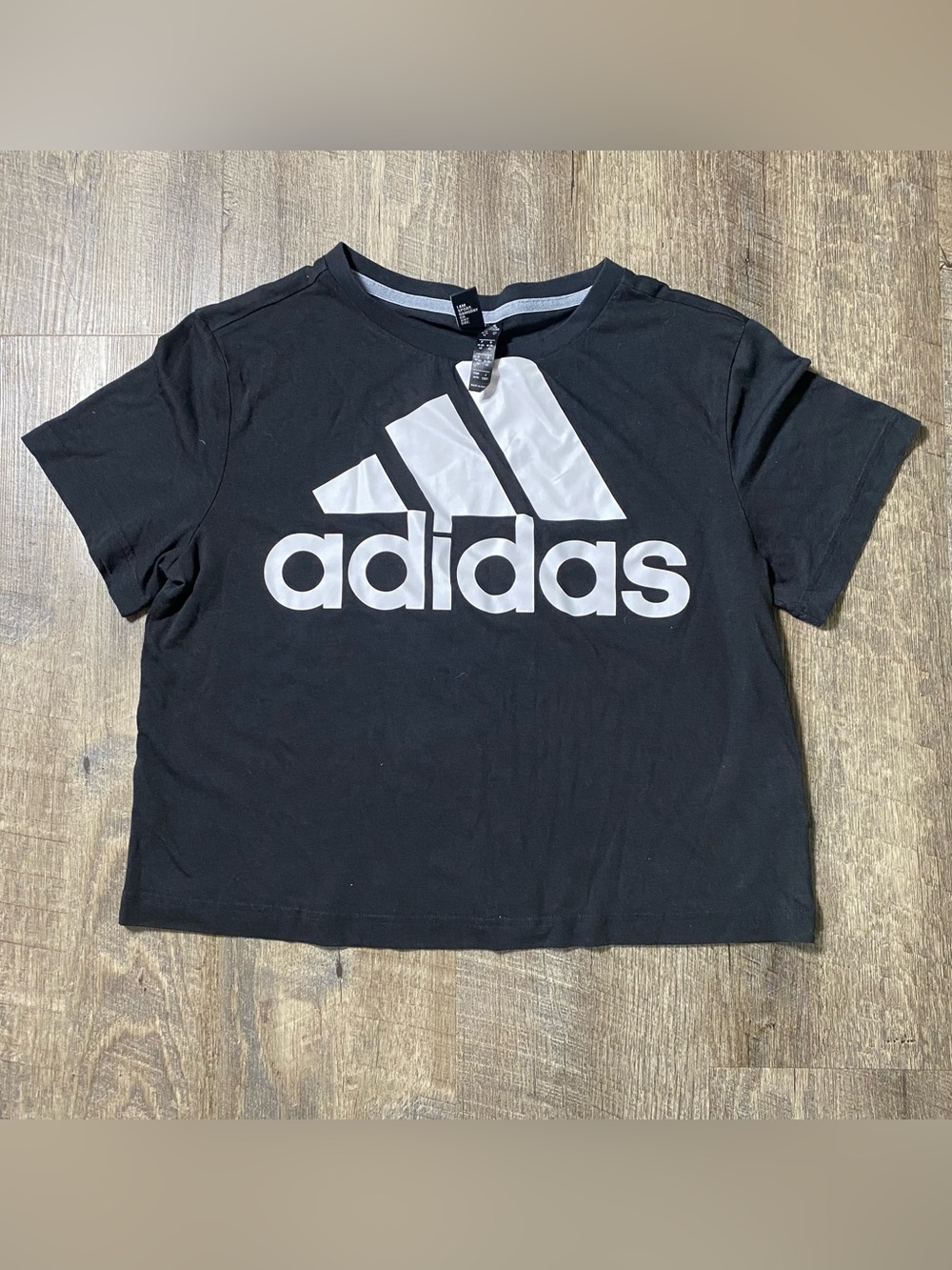 Women’s Medium Black Adidas Cropped T-Shirt | White Logo | Y2K Athleisure